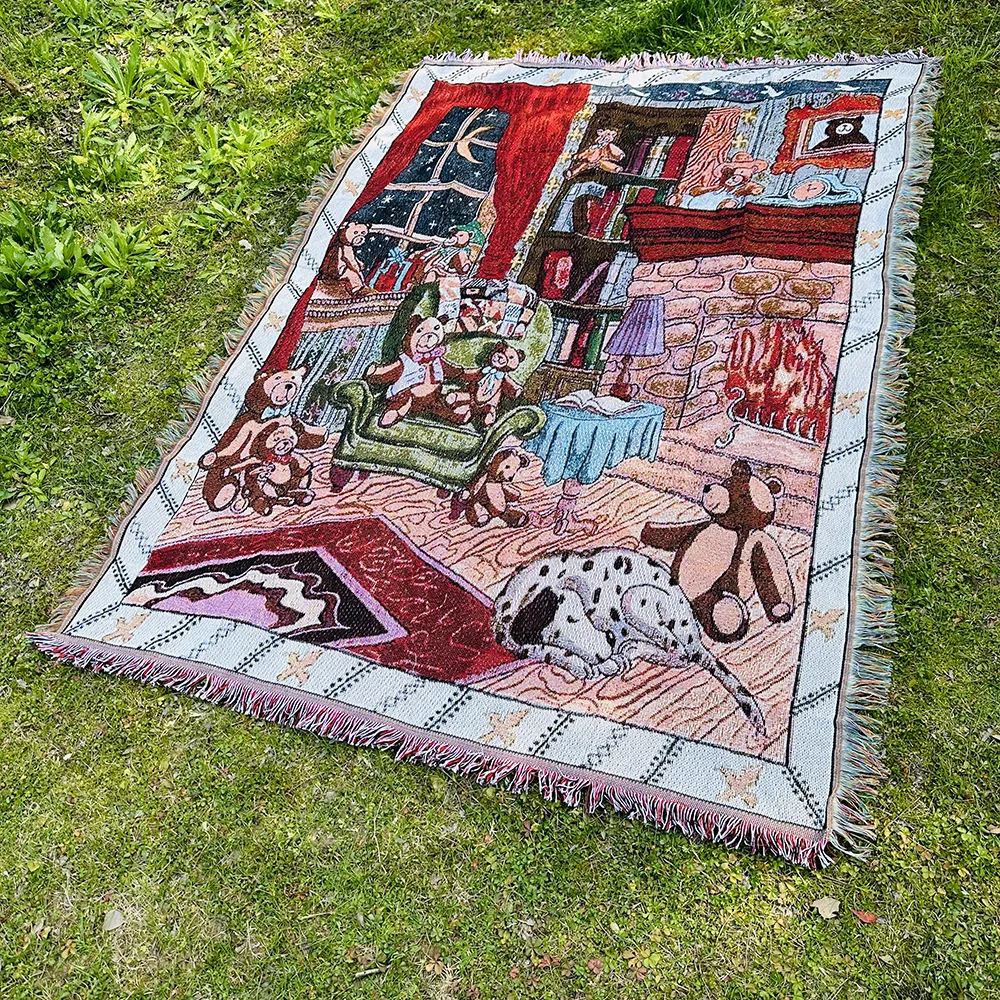 Christmas Blanket Sofa Towel Atmosphere Jacquard Woven Blanket Knitted Thread Blanket Decorative Artistic Tassel Tapestry Carpet