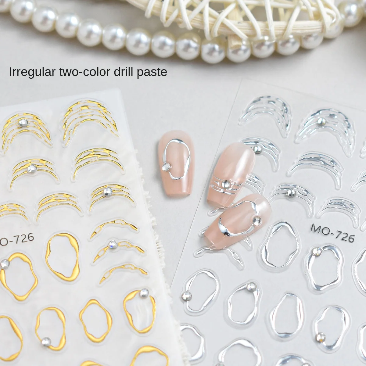 Irregular Metal Frame Nail Charms Paper Sticker Line Silver Gold DIY Manicure Decoration Accessories for 3D Nail Art Design