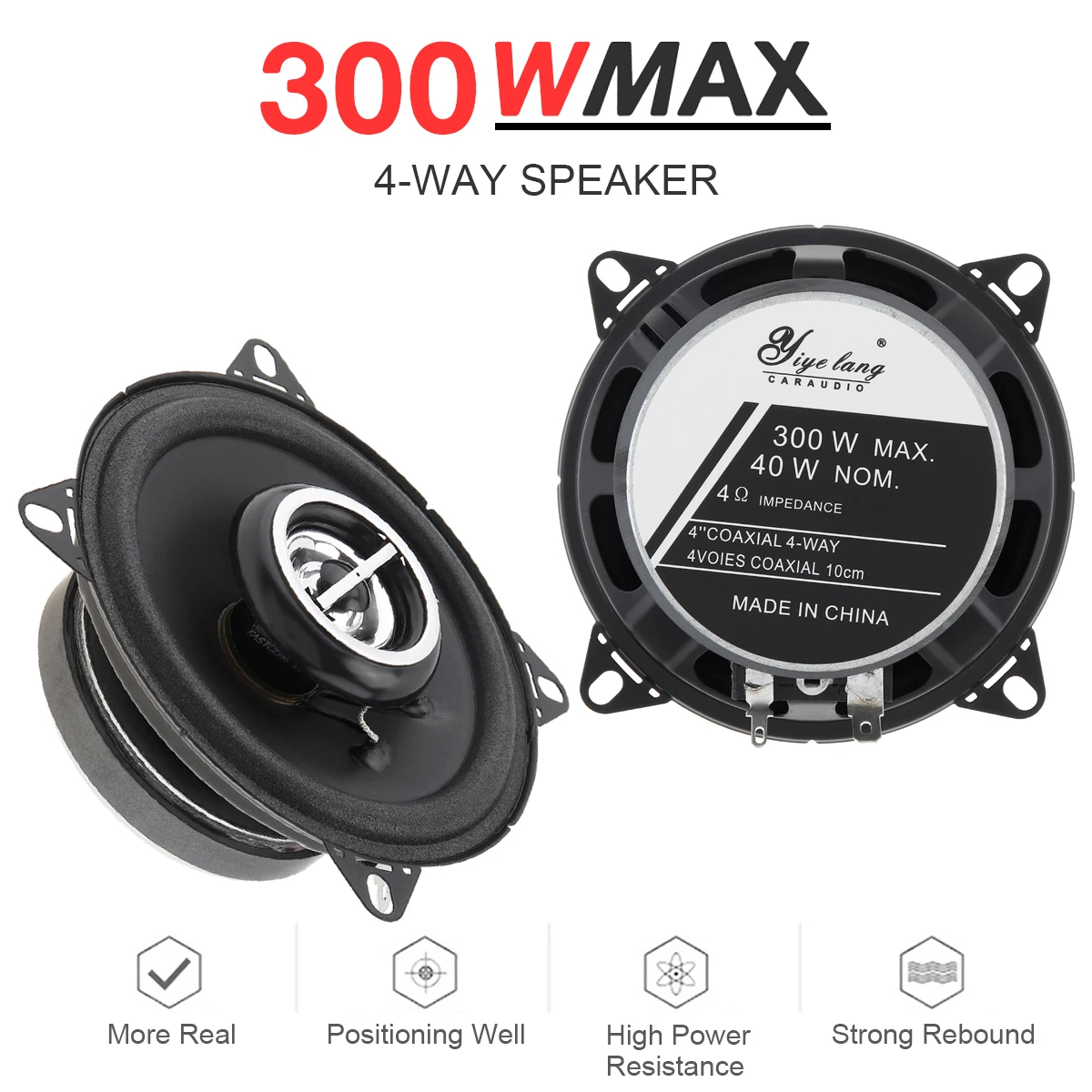 

2pcs 4 Inch 300W Carbon Fiber Universal Car Coaxial Speakers Audio Stereo Full Range Frequency HiFi for Car Auto Loudspeakers