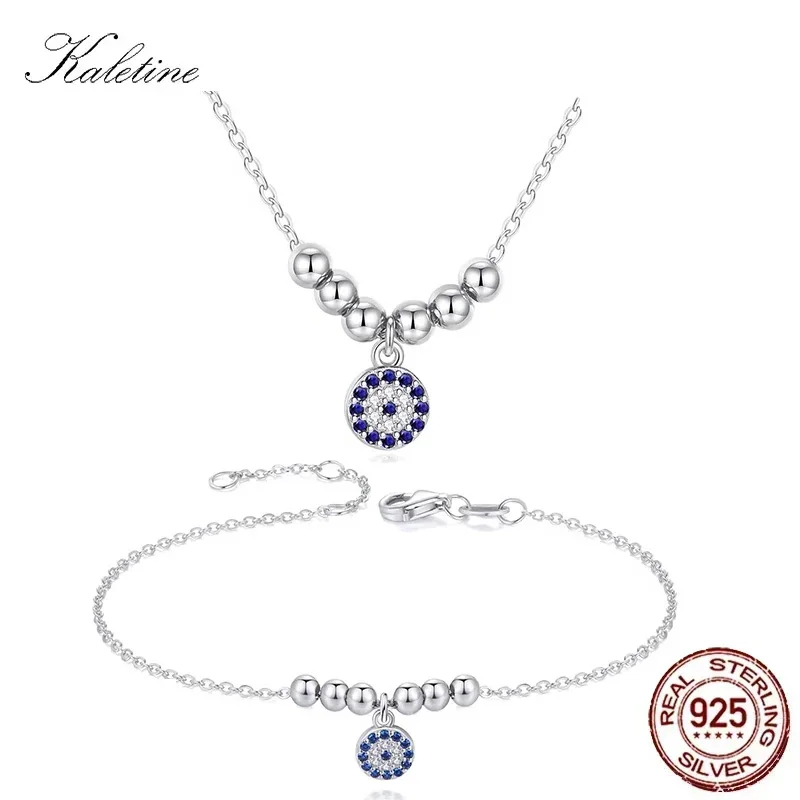 

KALETINE милое ожерелье с синим камнем, прозрачный кристалл кубического циркона для стерлингового серебра 925 пробы, браслет от сглаза, женский комплект ювелирных изделий