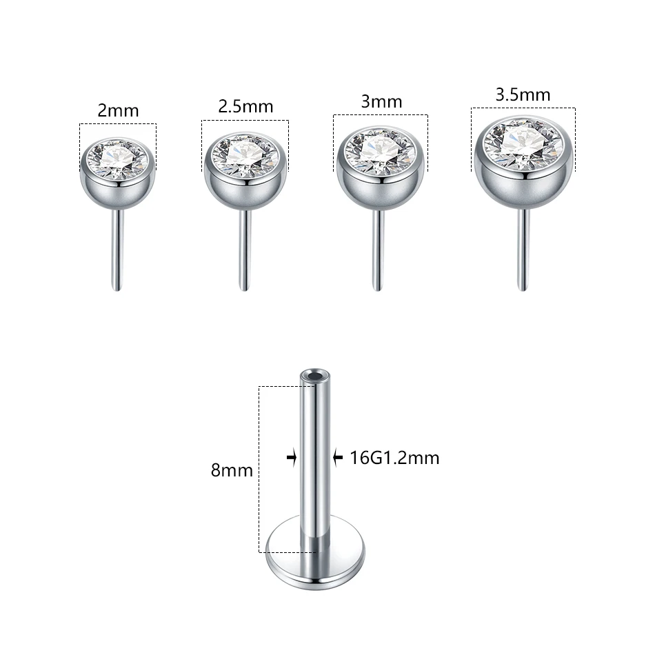 1Pc Titanium Threadless Ends Push Pin Labret Stud Lip Piercing Opal Ear Cartilage Helix Ear Tragus Stud Body Piercing Jewelry