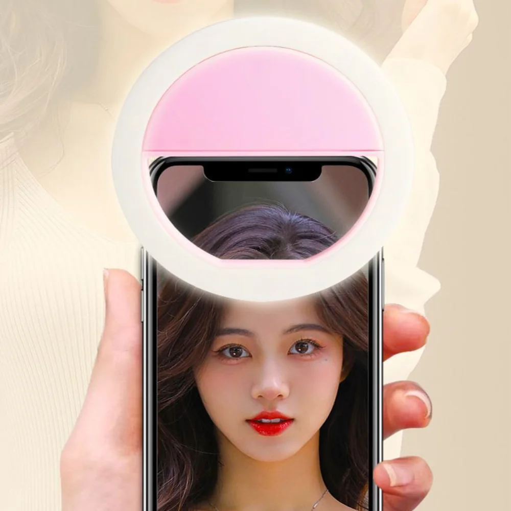 Handheld Mini Phone Fill Light Rechargeable LED Beauty Selfie Light 3 Modes Circular Portable Pocket Light