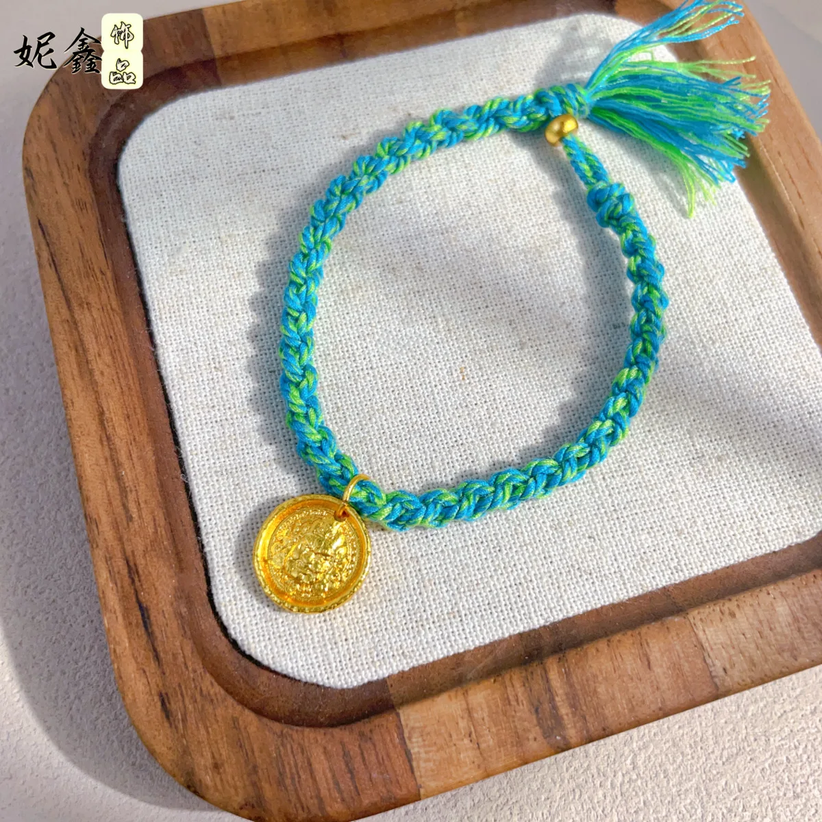 Hammered Yellow God of Wealth Braided Bracelet Women's 24K Gold AU999-Pure gold hammered wealth god bracelet,fortune attracting