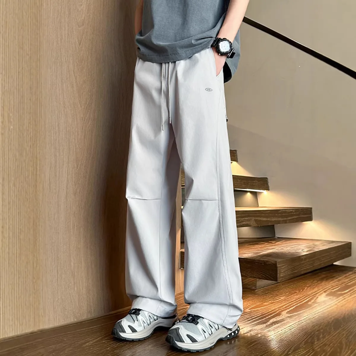 

Водонепроницаемые ветрозащитные повседневные брюки свободного кроя с принтом, модные универсальные прямые брюки для мужчин, средняя посадка, полиэстер