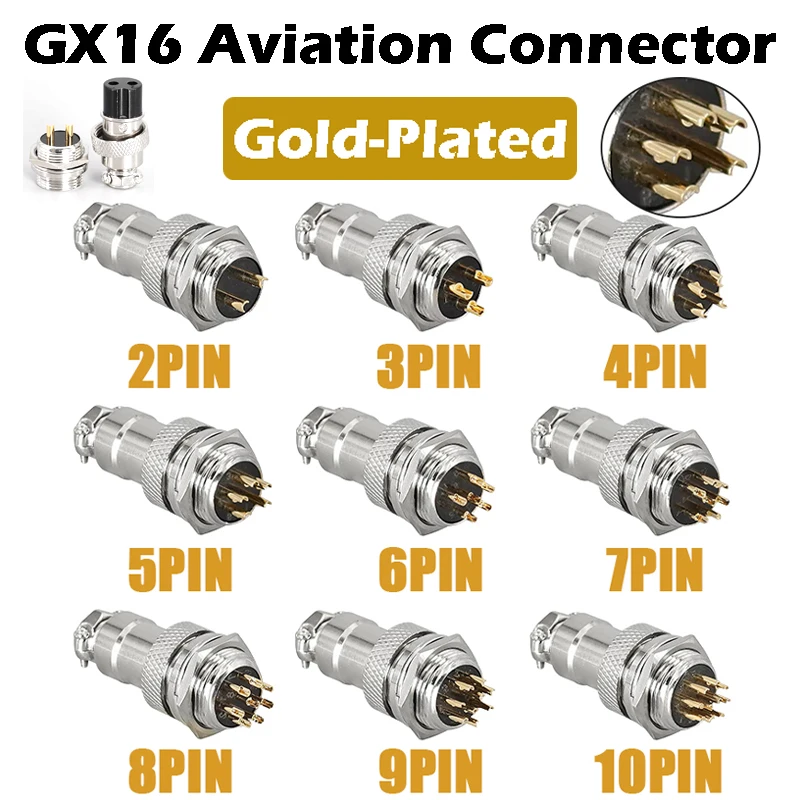 GX16 Aviation Connector Industrial Gold-plated Male Female Industrial Aviation Conector 3 4 5 6 7 8 9 10 Pin Butt Plug Socket