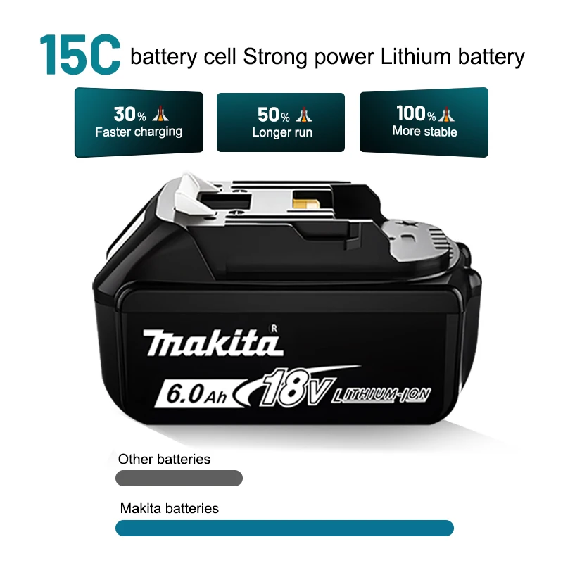 100%Original Makita battery, 18V 6.0Ah rechargeable battery, replacing Makita BL1830, BL1840, BL1850, BL1860B, lithium battery