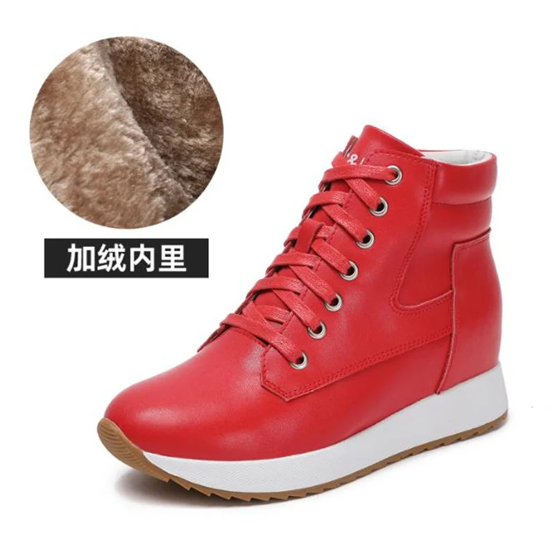 7cm Cow Platform Wedge Chunky Sneakers Mixed Color Spring Women Genuine Leather Autumn Ankle Boots Ladies Booties Shoes 33 41