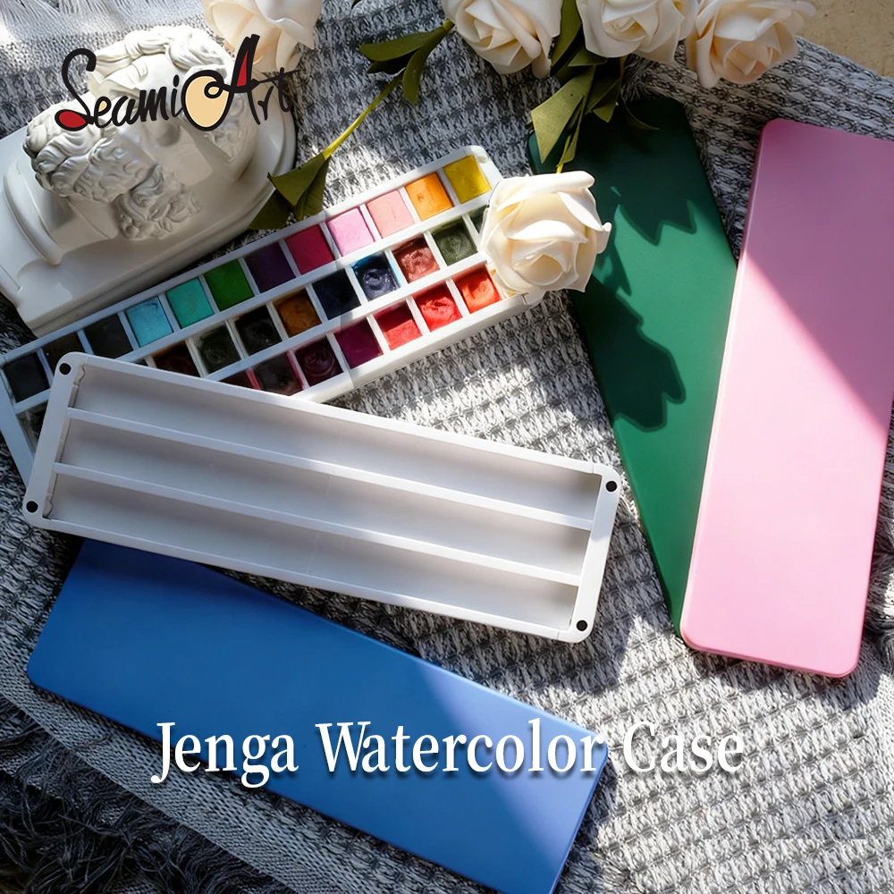 SeamiArt Jenga Watercolor Case Painting Box For Half Full Pans Gouache Acrylic Subpackage Single Solid Watercolor Art Supplies