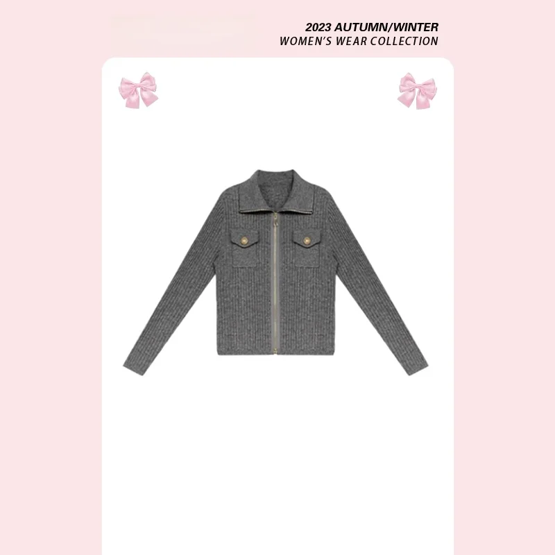 

Вязаный кардиган Forever 2 с воротником на молнии, винтажный свитер-жакет 2025, в стиле Lazy Sle, японская мода, пальто больших размеров