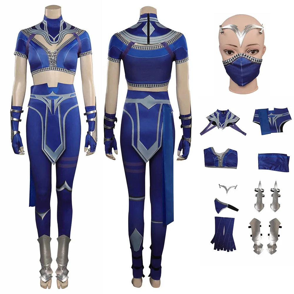 

Game Mortal Kombat Kitana Cosplay Women Costume Top Pants Mask Outfits Adult Disguise Halloween Carnival Party Roleplay Suit