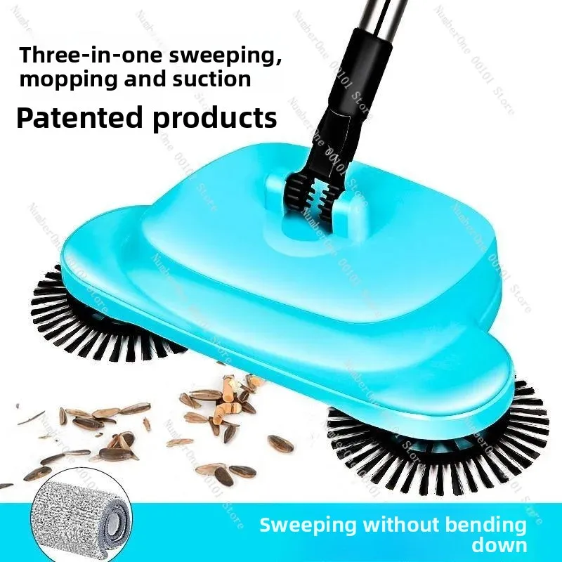 Hand Push Vacuum Cleaner Sweeper, Household Soft Broom Dustpan Set, Flat Mop Combination Cleaning Tool