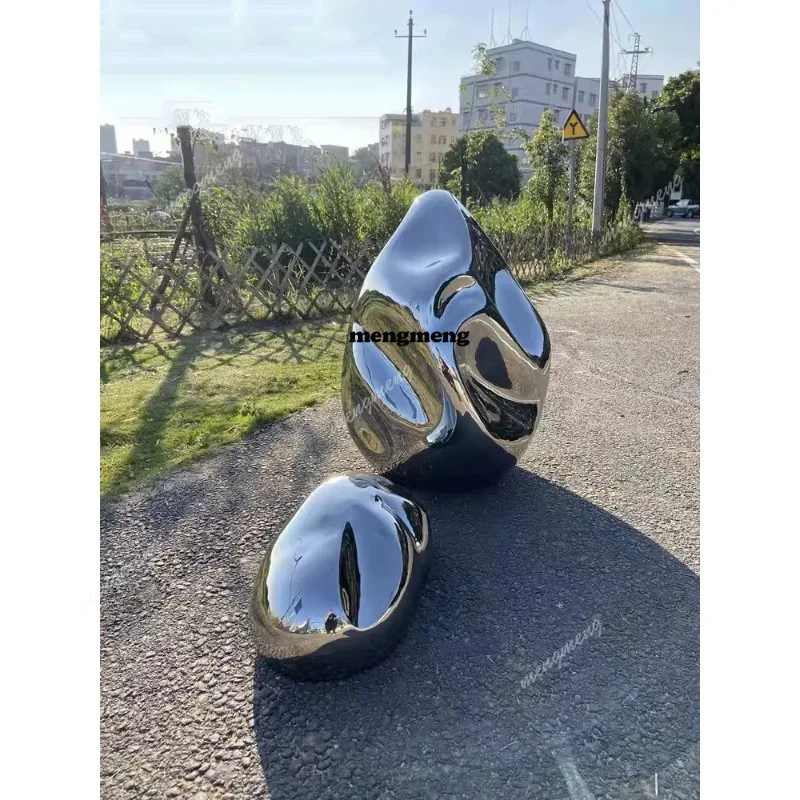 Stainless steel shaped pebble sculpture courtyard outdoor garden landscape Taihu stone creative abstract art decoration