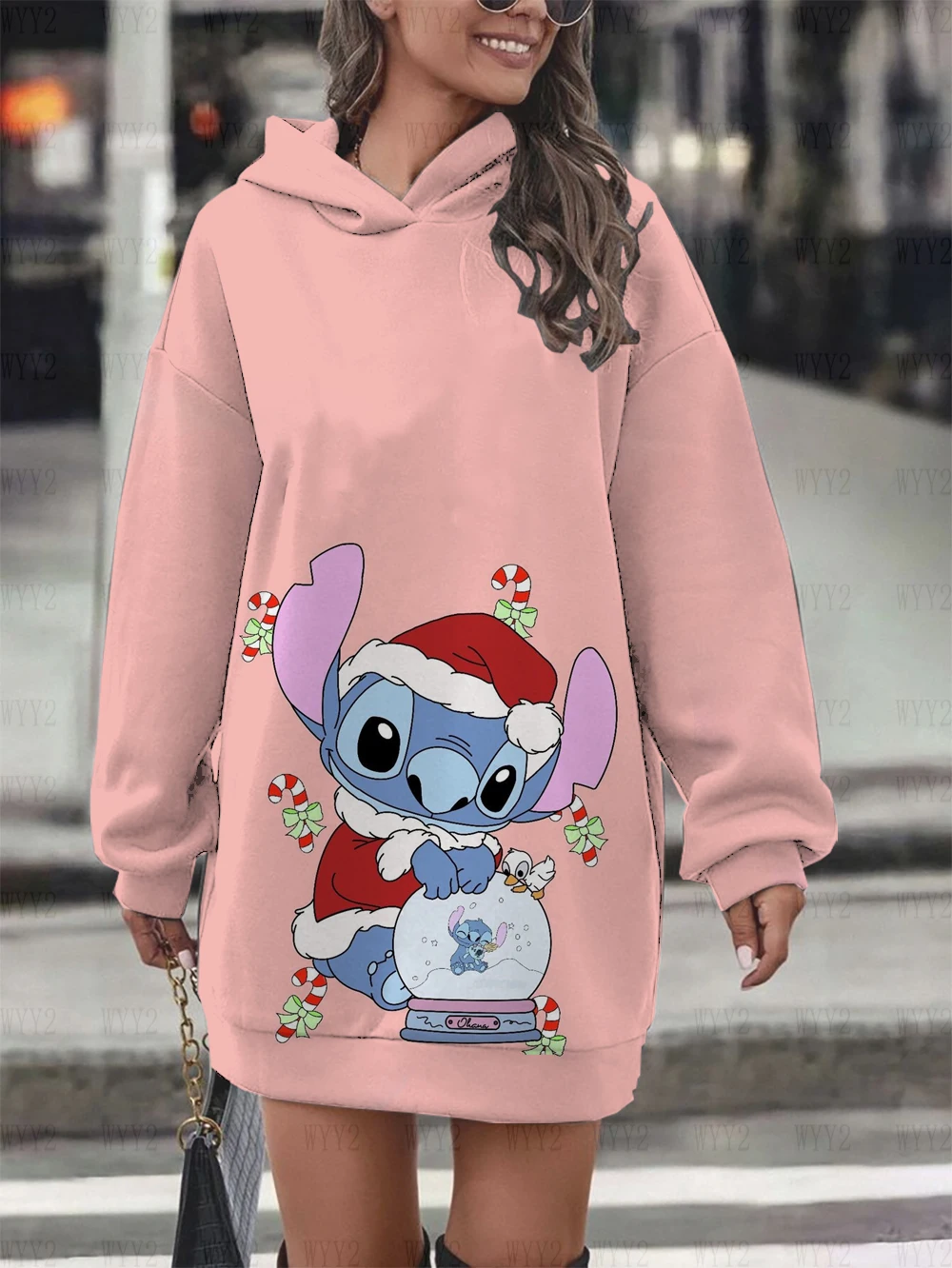 Winter Women\'s Clothing Disney Christmas Stitch Print Pullover Sweatshirt Women\'s Party Dress Fashion Street Style Sweatshirt