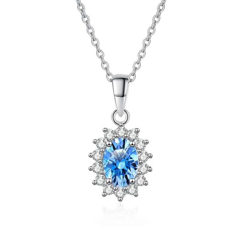 

Ourfuno 1CT Blue Color Oval Moissanite Necklace For Women Elegant 925 Sterling Silver Necklace Party Wedding Jewelry Girls Gift
