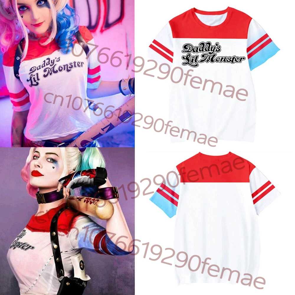 Camiseta infantil com tema de filme: Réplica do estilo Harley Quinn de Suicide Squad, top leve para primavera e verão, roupa para o dia a dia e festas