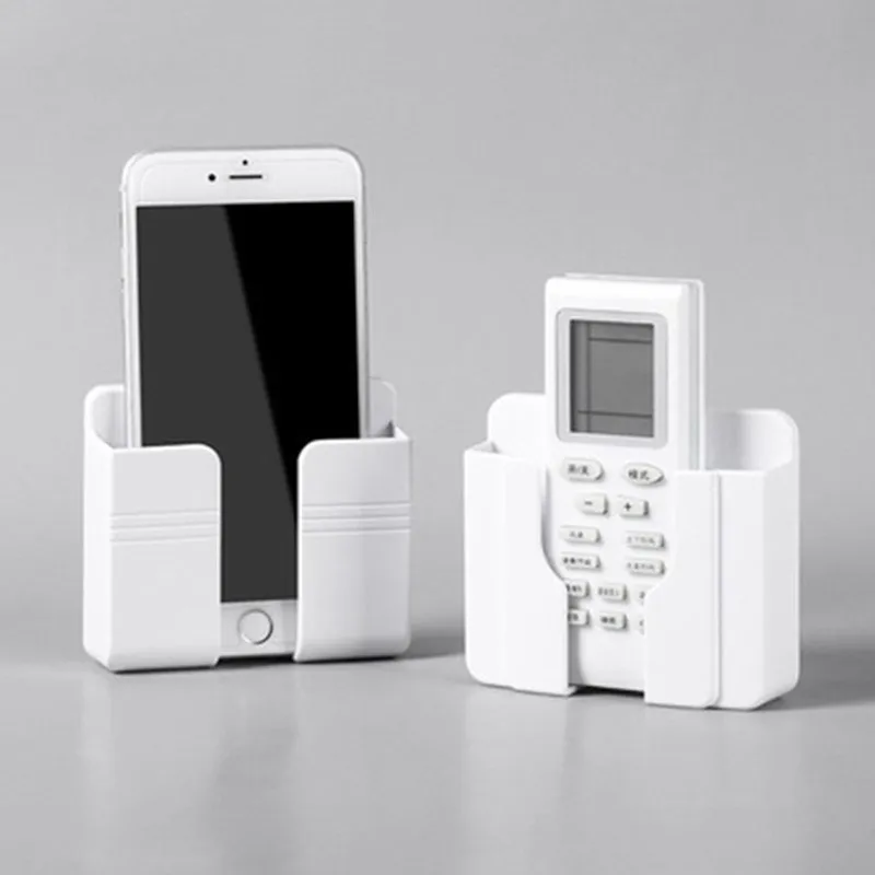 1Pc White Punch Free Wall Mount Phone Plug Holder Mobile Phone Charging Stand Air Conditioner TV Remote Control Storage Box image 4