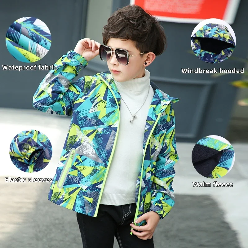 

Куртки для детей, верхняя одежда, пальто, весна-осень 2023, водонепроницаемая, ветрозащитная, флисовая детская спортивная одежда с капюшоном для мальчиков