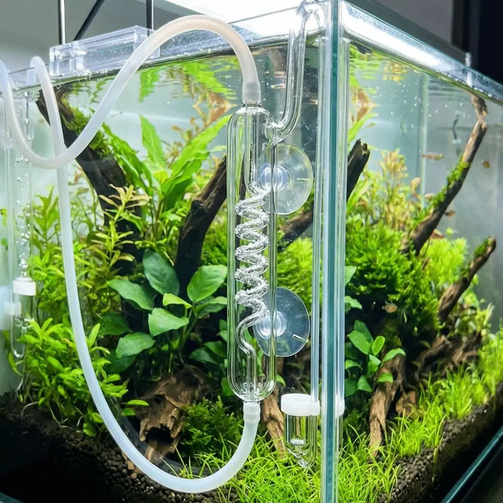 Glass CO2 Bubble Counter with Suction Cup High Transparent CO2 Diffuser Without Blocking Practical Spiral Bubble Counter