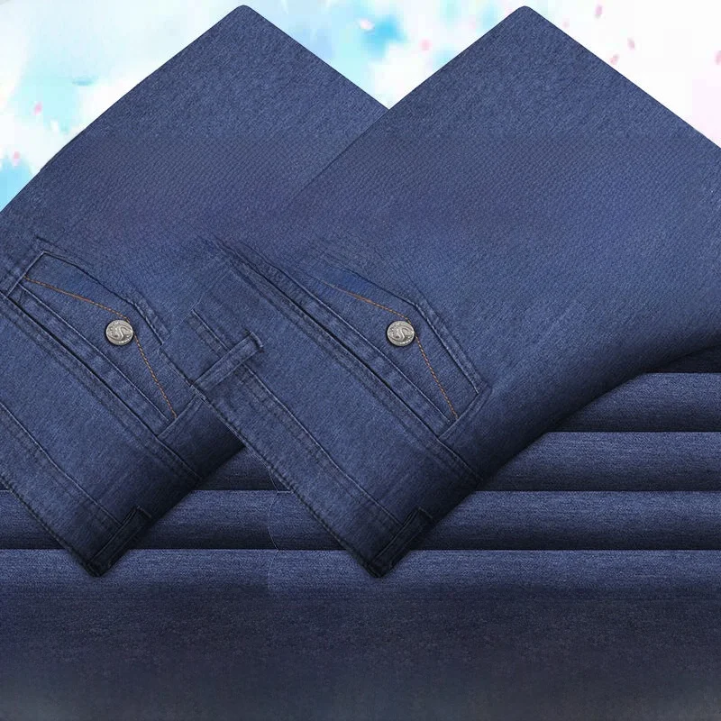 

Джинсы свободного кроя из денима с эластичным поясом, прямые, повседневные, в стиле «папины» джинсы, для мужчин среднего возраста, деловые повседневные длинные брюки