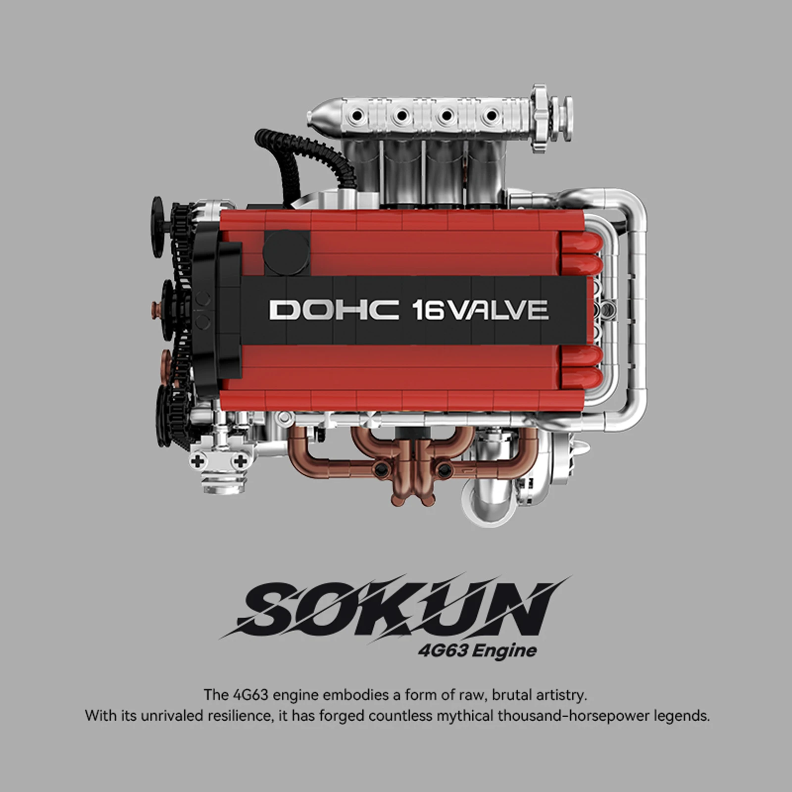 PB8861 918 Piezas, Bloques de Construcción de Motor 4G63T, Juguetes Educativos de Construcción, Kit de Ladrillos Técnicos MOC, Regalo para Adultos y Niños