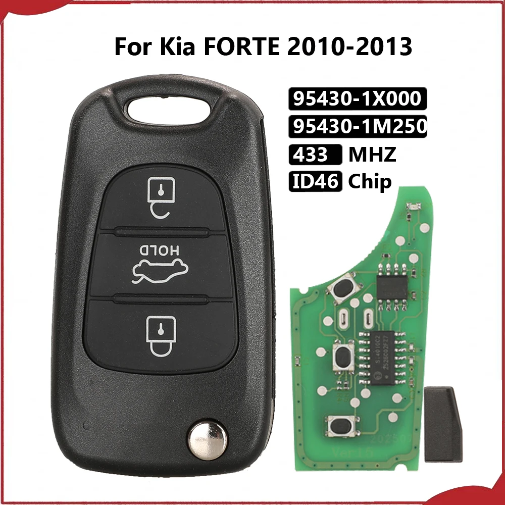 jingyuqin New Sedan 3 Buttons ID46 Chip 95430-1X000/1M250 433MHZ FSK Folding Remote Control Car Key For Kia FORTE 2010-2013