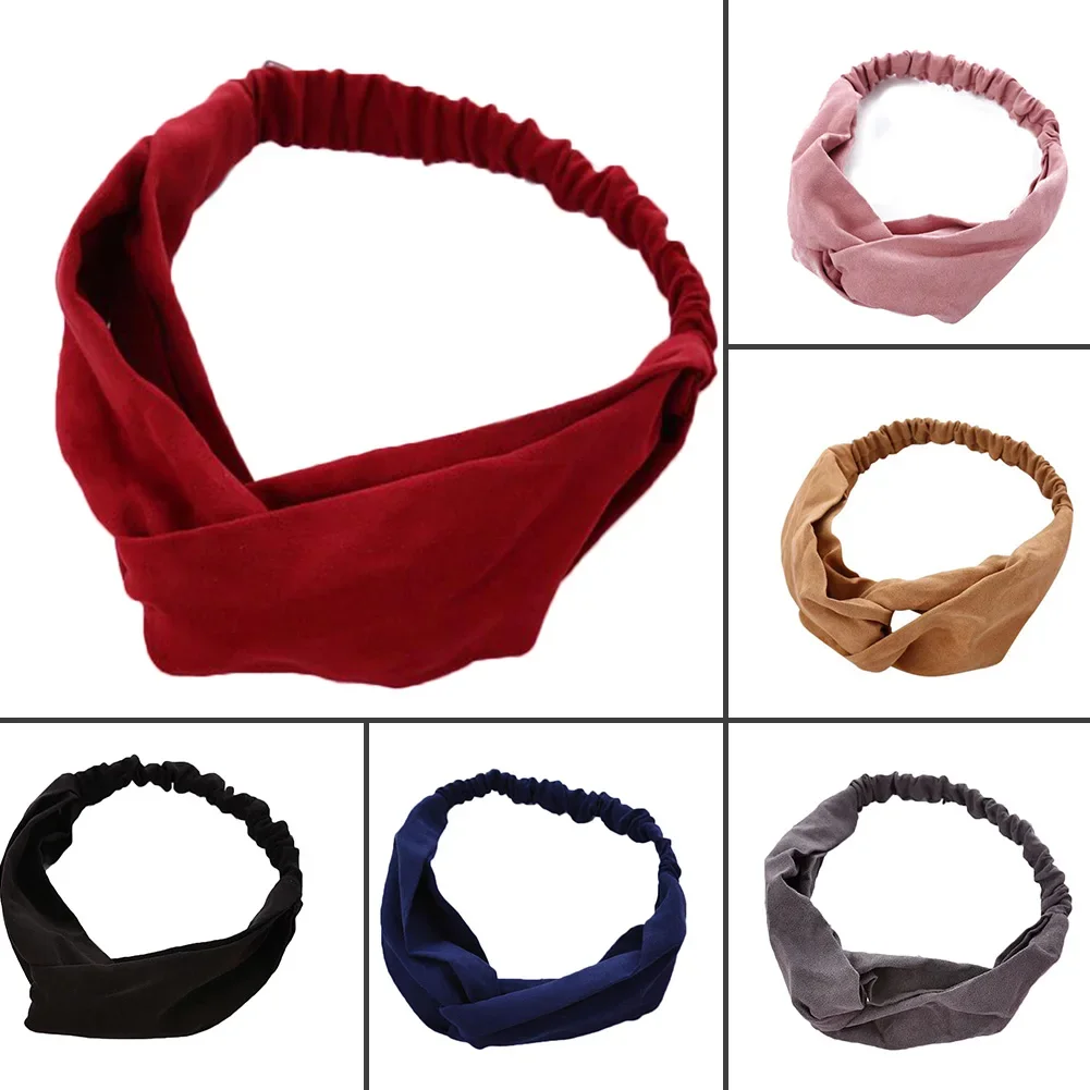 

2023 Korean Suede Cross Knot Headband Women Solid Color Soft Elastic Hair Bands Hair Accessories For Girls Pink Red Headdress