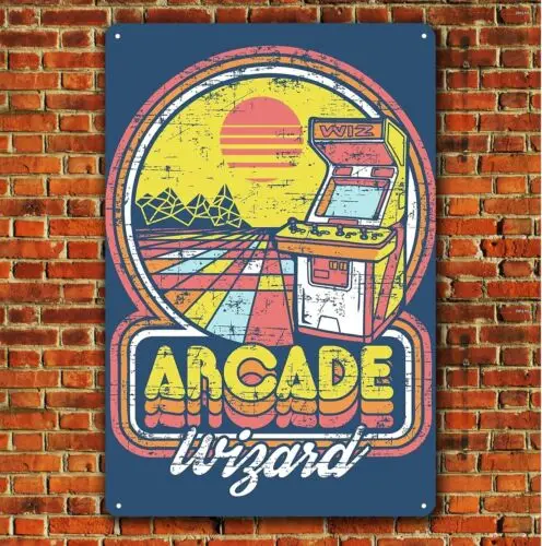 Arcade Wizard Retro Video Game Metal Poster - (8x12 inch) sign sign