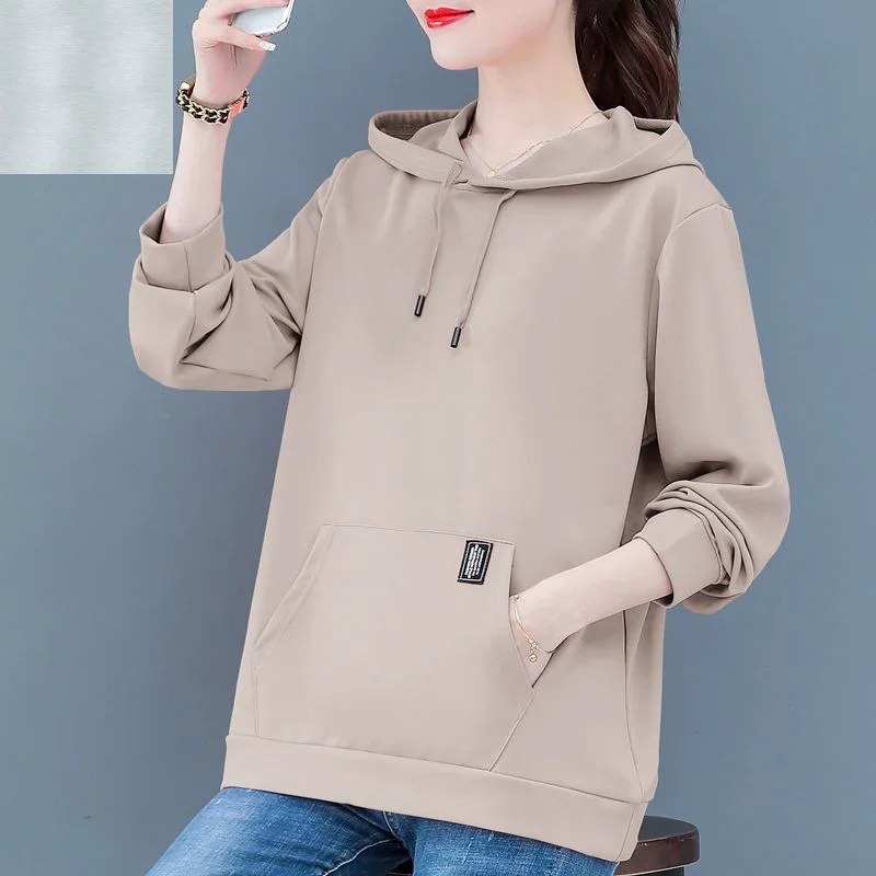 

Female Casual Solid Hoodies Autumn Winter Pocket Loose-fitting Long Sleeve Drawstring Cloth Decoration Pullover Sweatshirts