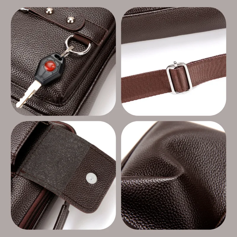 Men's Business Single-shoulder Bag Suitable for Business Trips Made of PU Material with Multiple Pockets and A Crossbody Stra