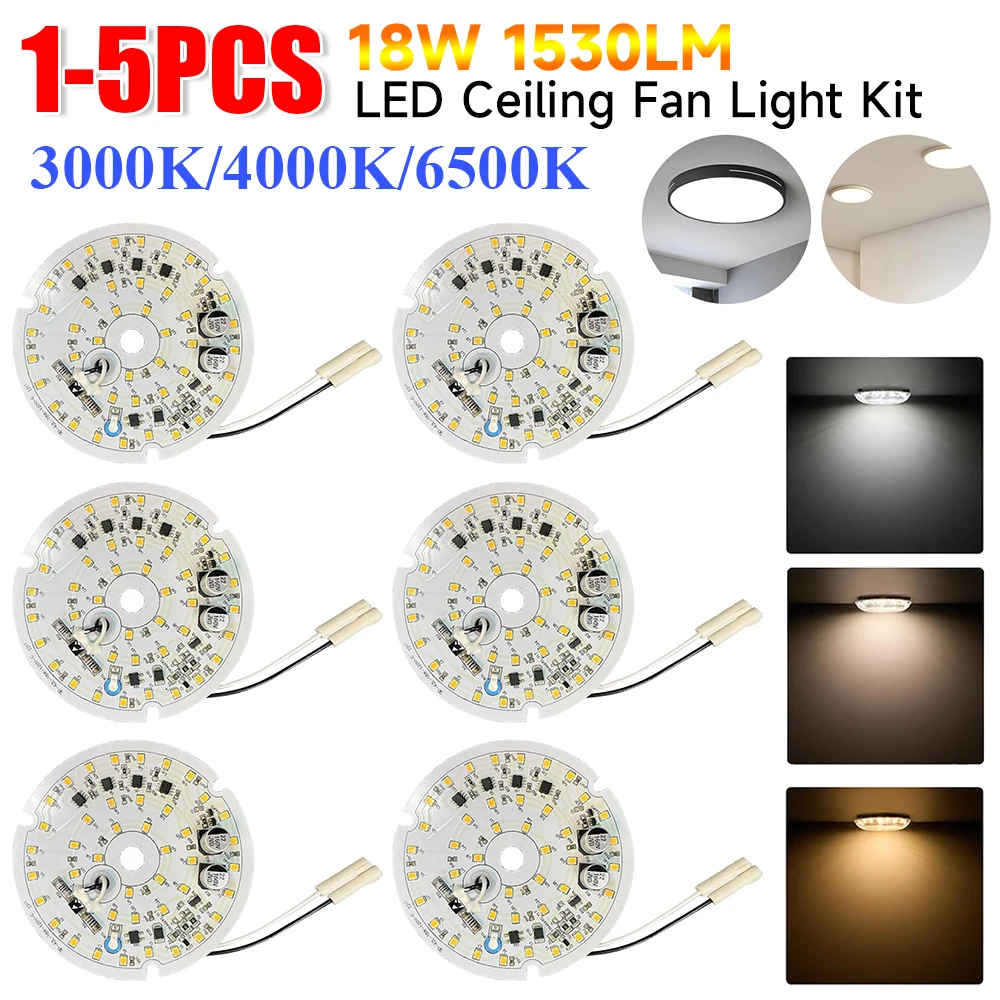 

1/2PCS LED Ceiling Fan Light Kit 1530LM Dimmable Ceiling Flush Light Replacement Panel 18W LED Retrofit Kit Circular Lamp Board