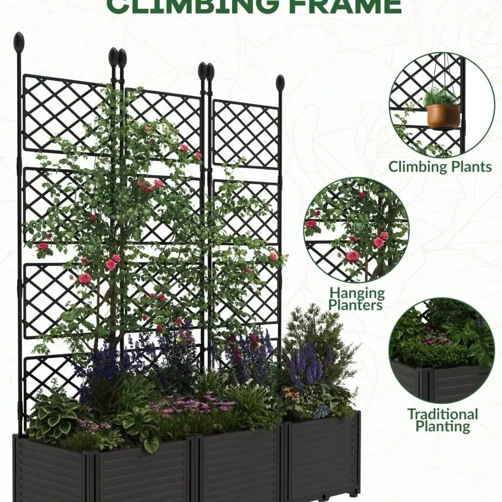 

Raised Garden Bed With Trellis,Plastic Planter Box For Climbing Plants, Outdoor Vertical Garden With Privacy Screen For Patio,