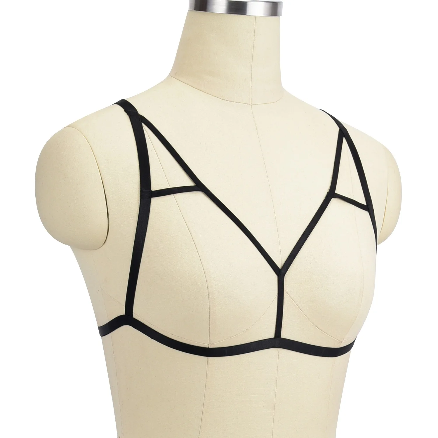 섹시한 블랙 엘라스틱 본디지 하네스 케이지 고스 브라 탑 에로틱 란제리 바디 하네스 벨트 유니크 코스프레 레이브 웨어 바디 케이지 브라