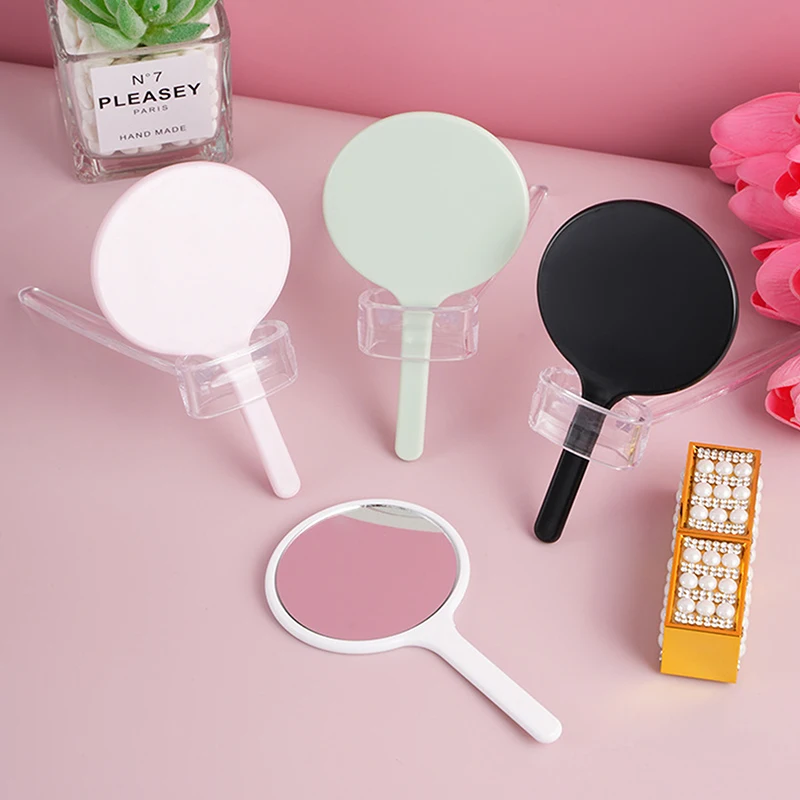 Durable Round Handheld Makeup Mirror – Portable, Anti-Slip Design with Handle for Personal and Home Use