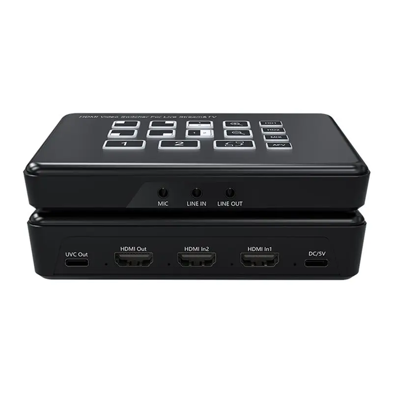 DT51 -Compatible Multiviewer 2CH Live Streaming Video Switcher, Broadcast Camera Mixer Switch for Events