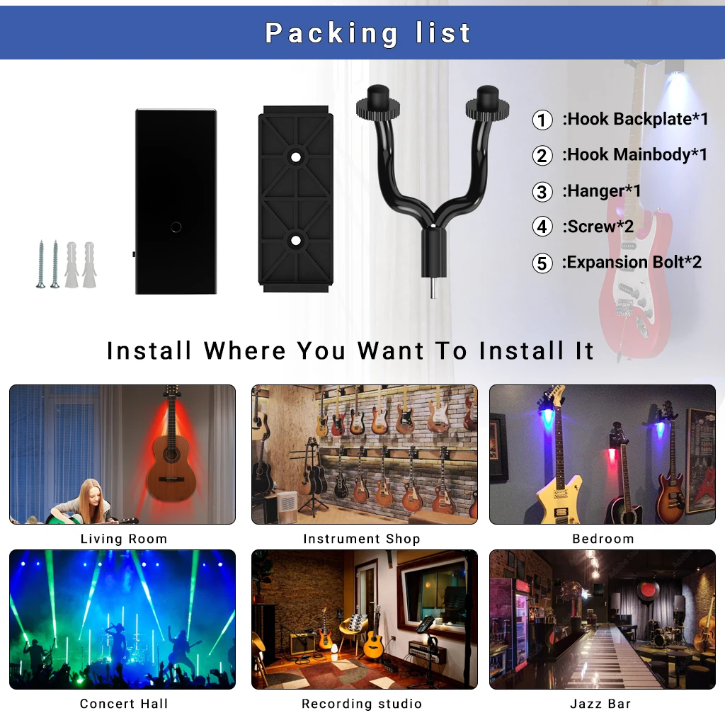 LED Guitar Hanger With Back Light Display For Wall Mounting Bracket In 4 Colors Guitarra Accessories