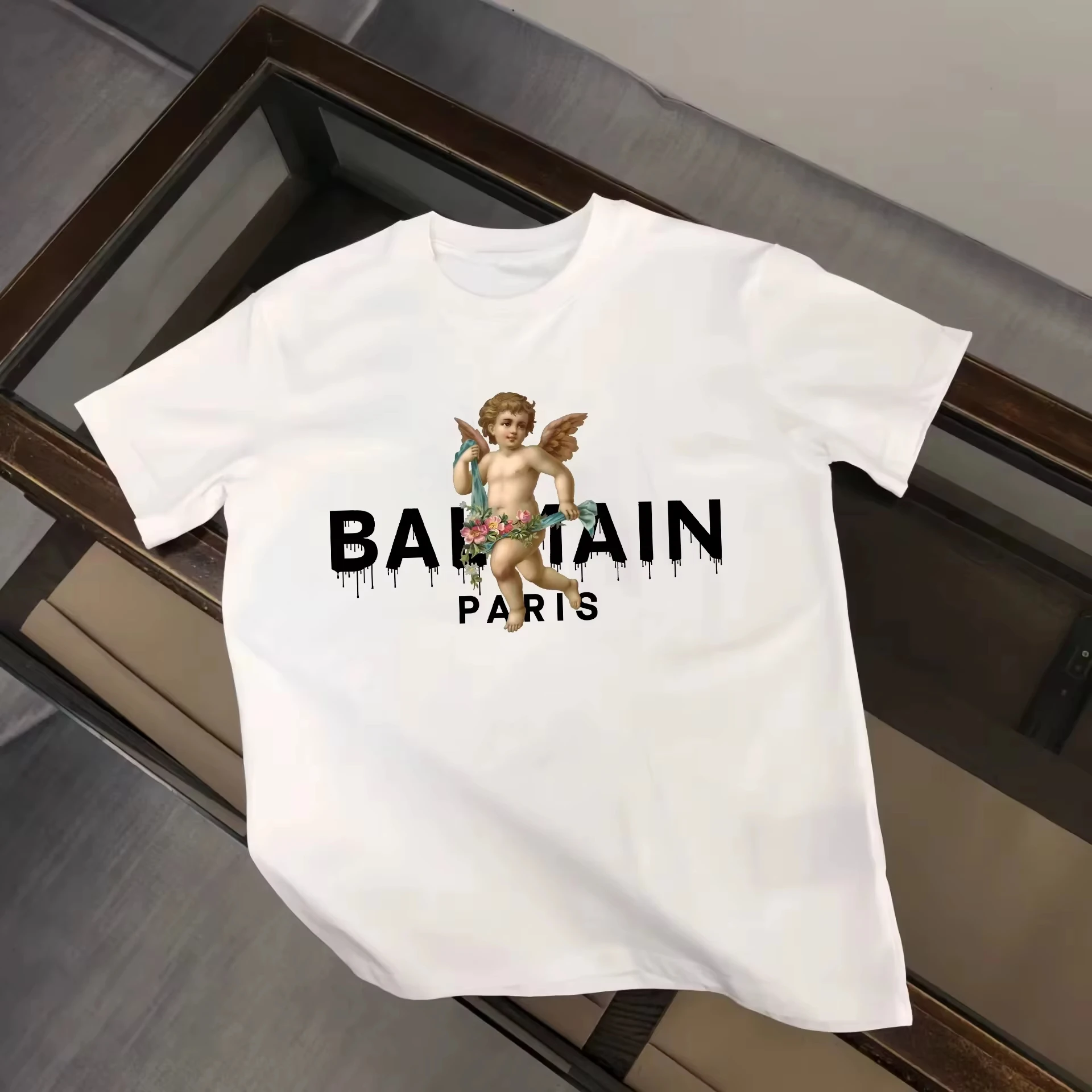 2026 Summer Men's Luxury T-shirt with Angel Pattern Printed Comfort T-shirt Vintage Y2k Harajuku Crop Top Graphic Women T Shirt