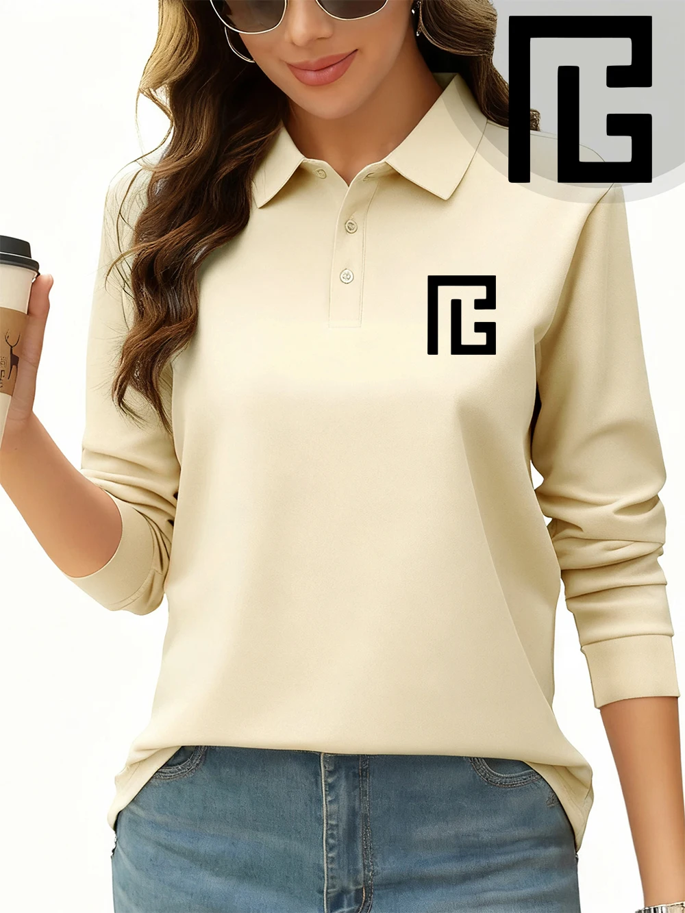 

Рубашка-поло с принтом Maze Like Letter B, женские футболки с длинными рукавами для поездок на работу, всесезонные дышащие топы с лацканами, спортивная женская одежда