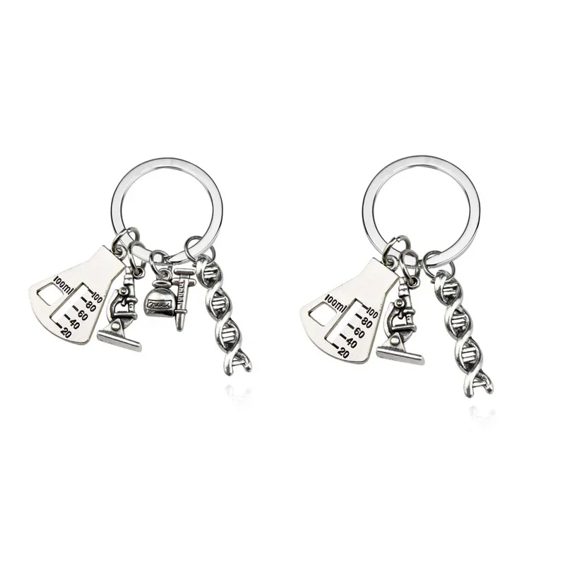 Dna Chemistry Molecule Keychain Microscope Flask Science Student Teacher Student Souvenir Necklace