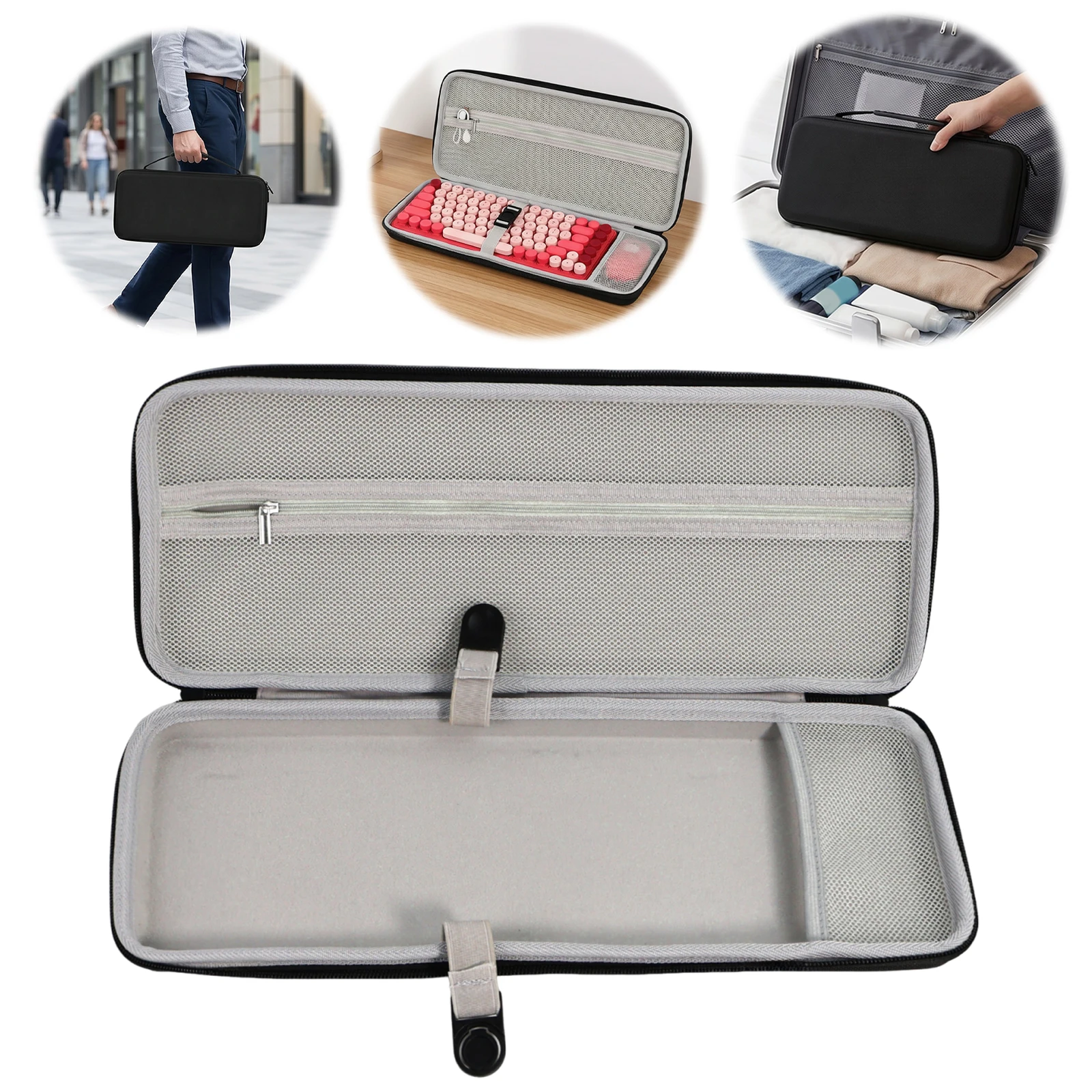 For Logitech Pop Keys Mechanical Keyboard Storage Box with Fixed Strap Keyboards & Mouse Combo Bag Anti-Scratch for Outdoor Trip