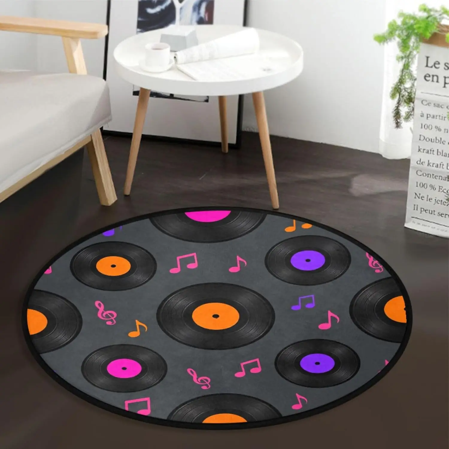 Cute Vinyl Record Music Note Print Round Foam Mat Cushion Bathroom Bath Rug Decoration Soft Accent Mat for Home Decor Gift