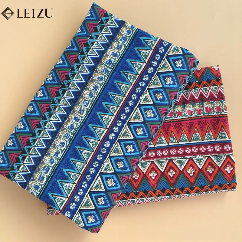 

0.5/1/2M Linen Fabric Ethnic Style Printing Cloth Geometric Pattern for DIY Sew Tablecloth,Curtain,Clothing,Handicrafts Material