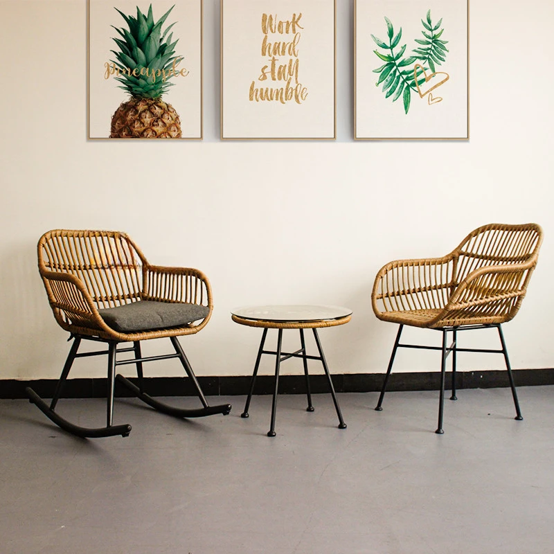 

Nordic Iron Outdoor Beach Chairs Creative Outdoor Furniture Balcony Leisure Rocking Chair European style Garden Rattan Armchair