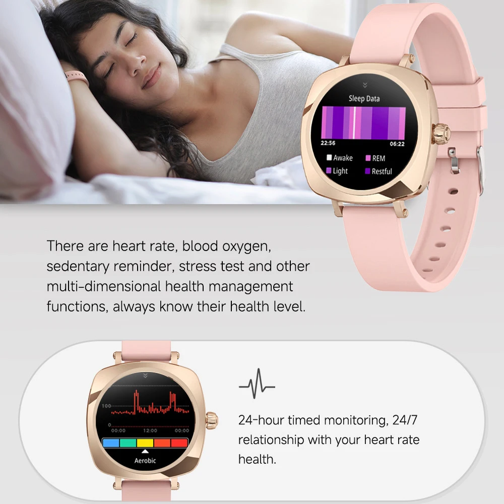 1.19' AMOELED Screen Smartwatch Female Physiological Health Blue Tooth Call Smart Watches Women Game Multi-sports Mode Weather