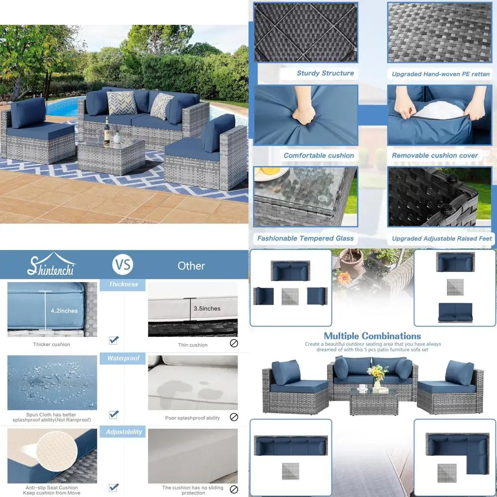 

Outdoor Patio Sectional Sofa Set in Silver Gray PE Wicker with Washable Cushions and Conversation Area