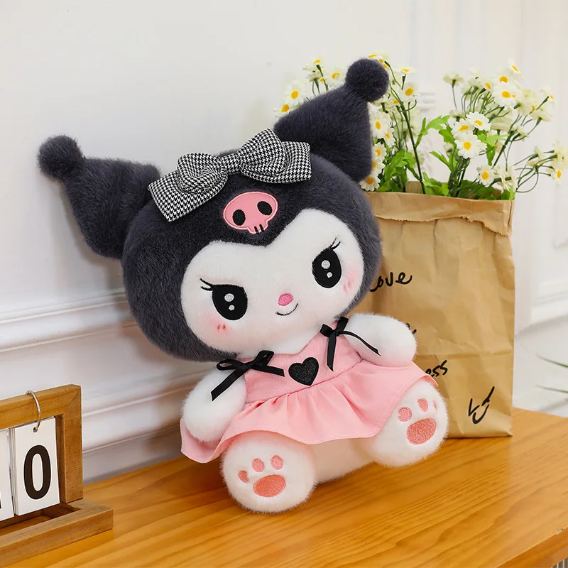 Sanrio Kawaii Kuromi Plush Toy Sweet Heart Cartoon Stuffed Doll in Lolita Dress Cute Devil Kuromi Stuffed Animal Pillow for Kids