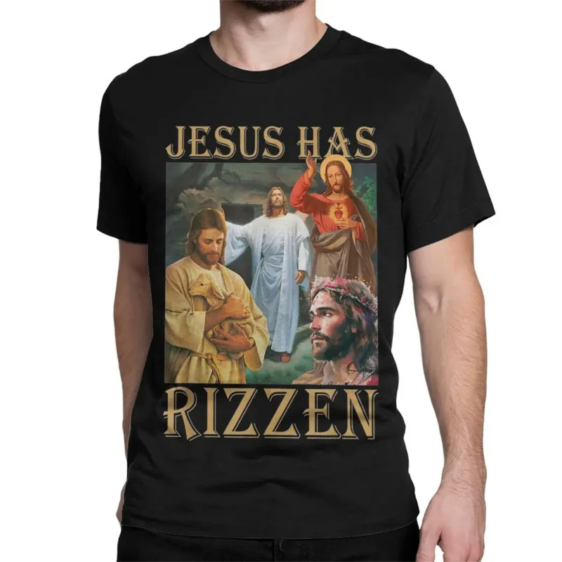 Jesus has Rizzen meme men's T shirt leisure tees short sleeve o neck T-shirts 100% cotton summer tops