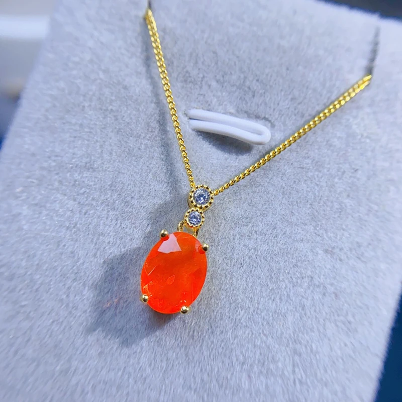 Natural fire opal pendant necklace for women silver 925 jewelry luxury gem stones 18k gold plated free shiping items