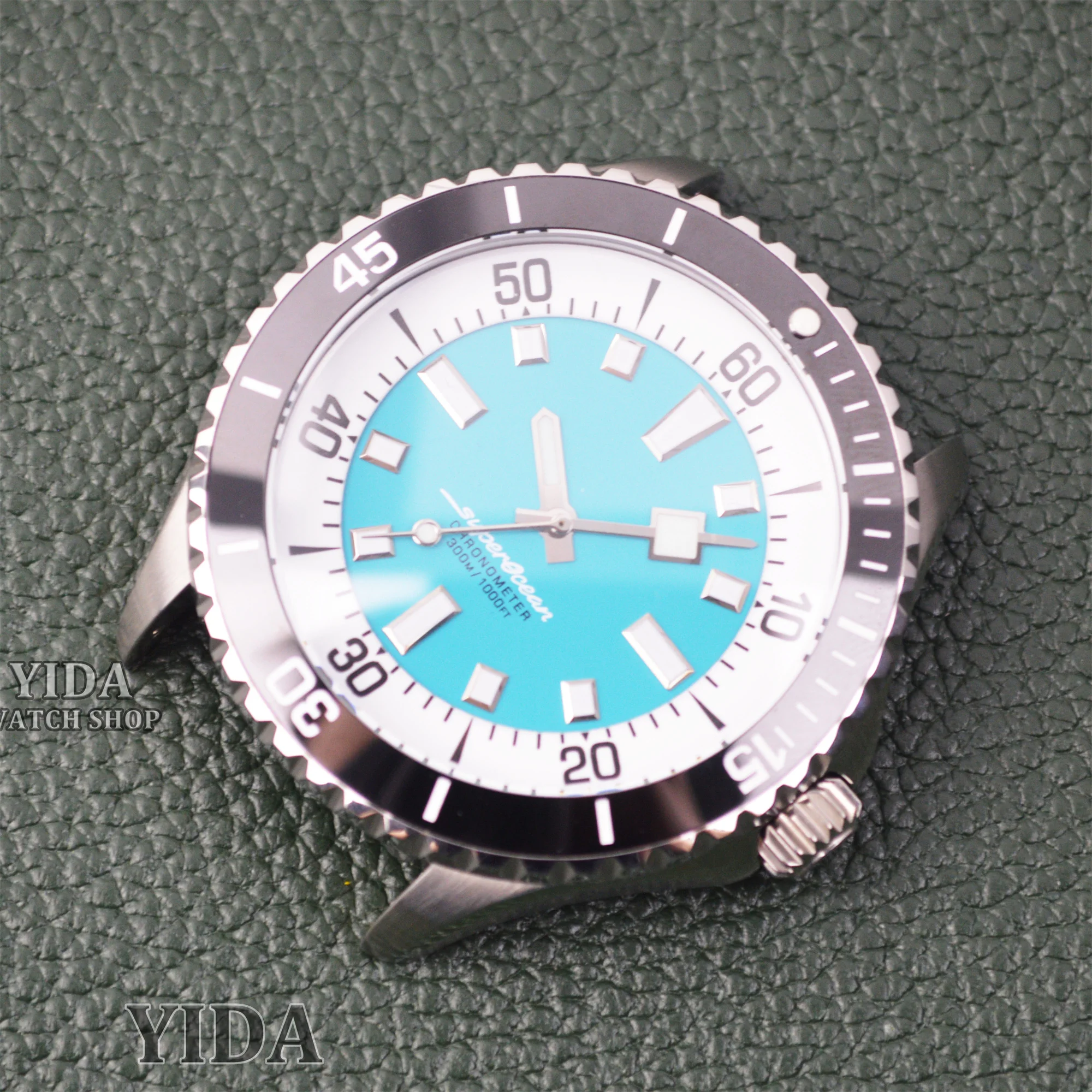 

44MM NH35 Watch Case 33.5MM Green Luminous Face Hands Blue Luminous Pointers 200M Waterproof for SuperOcean NH35 NH36 Movement