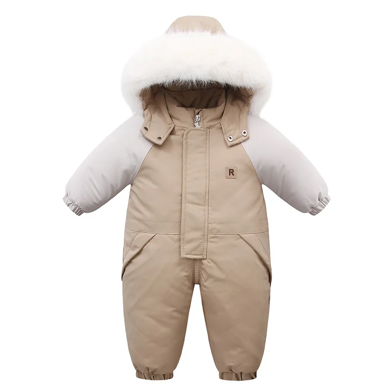 AYNIGIELL 2024 Children Thickening Jumpsuit Built-in Wool Hooded Down Romper Baby Boys and Girls Warm Winter Clothing