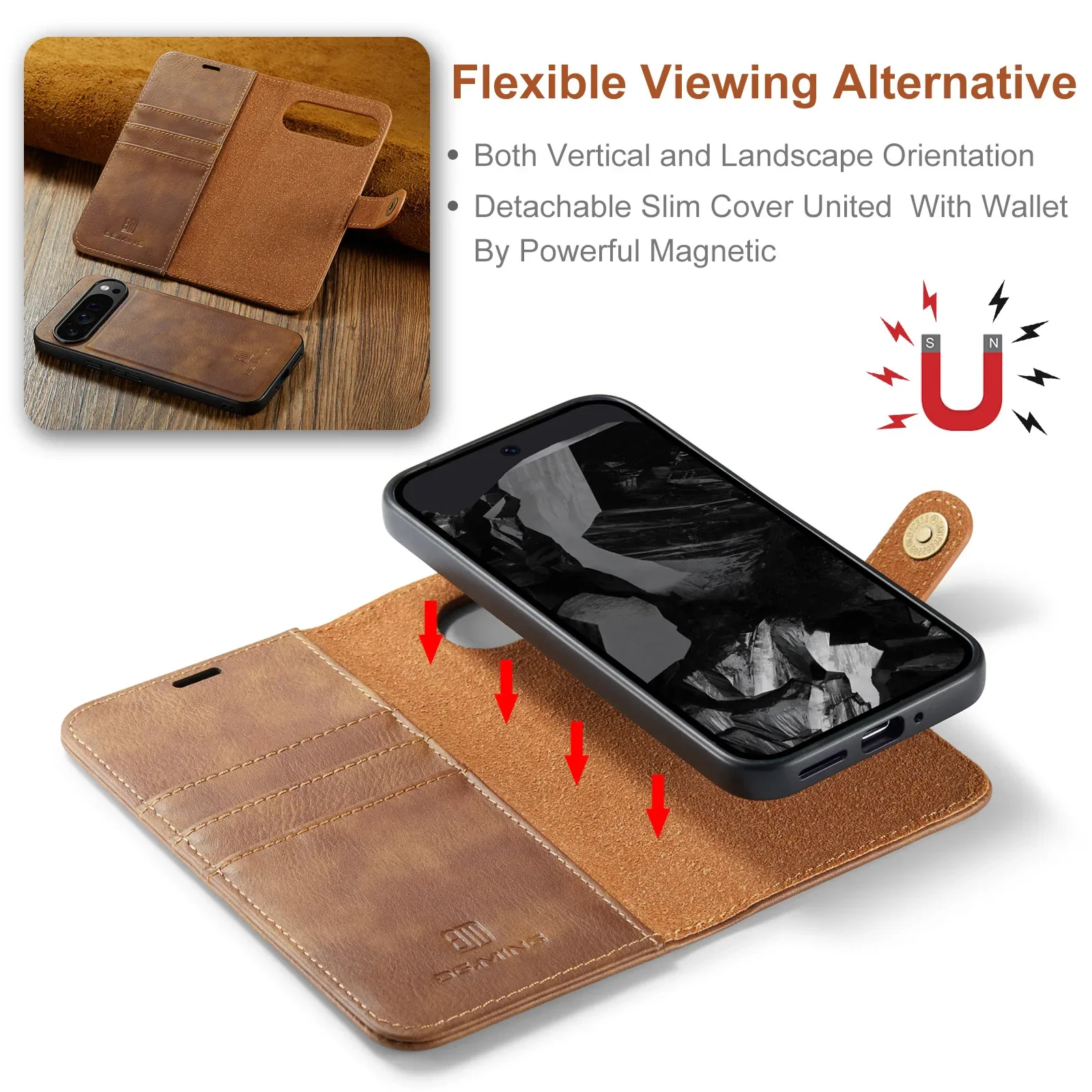 2 in 1 Detachable Cards Solt Wallet Leather Phone Case For Google Pixel 9 Pro XL 8A 7 7A 6 6A Magnetic Removable Bag Book Cover